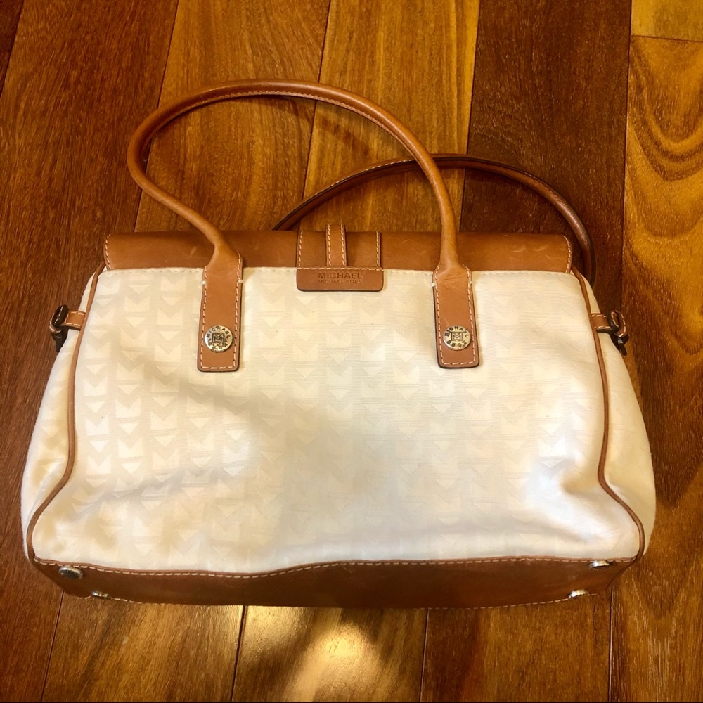 Michael Kors White and Brown Jacquard Satchel Signature Bag - Picture 3 of 10